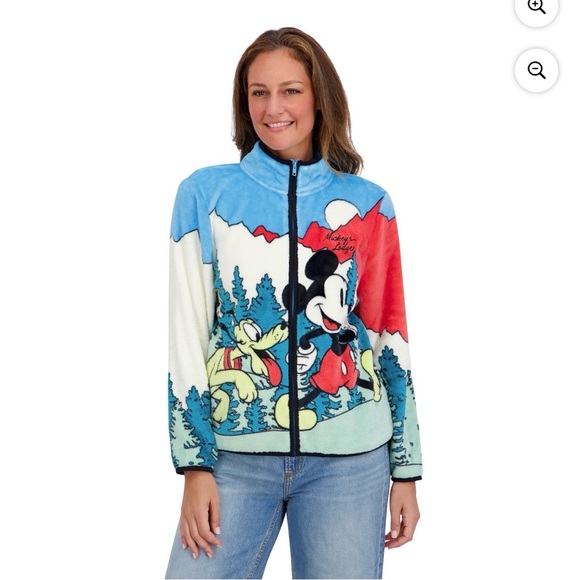 NEW Disney Mickey Mouse & Pluto Women’s Scenic Plush Sweater Mountain Woods - Picture 7 of 10